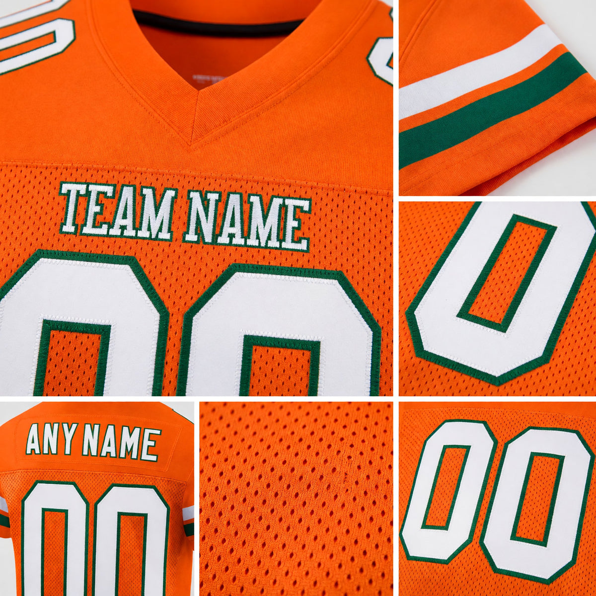 Custom Orange White-Green Mesh Authentic Football Jersey detail