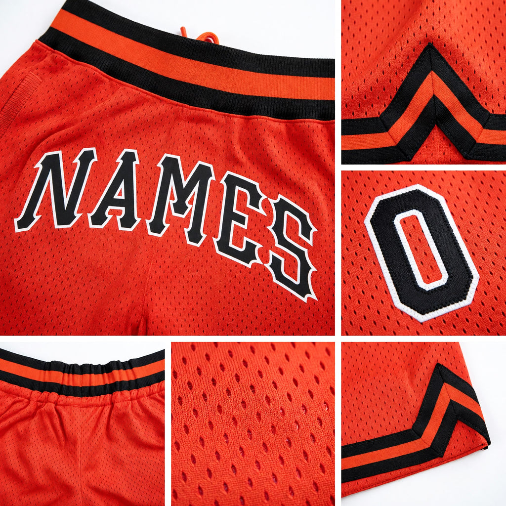 Custom Orange Black-White Authentic Throwback Basketball Shorts detail