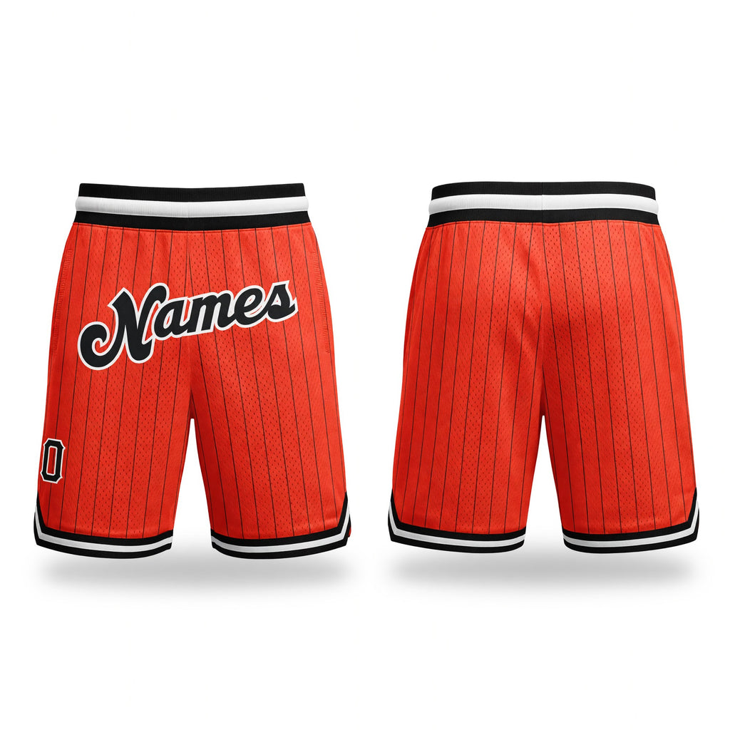 Custom Orange Black Pinstripe Black-White Authentic Basketball Shorts