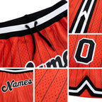 Custom Orange Black Pinstripe Black-White Authentic Basketball Shorts detail