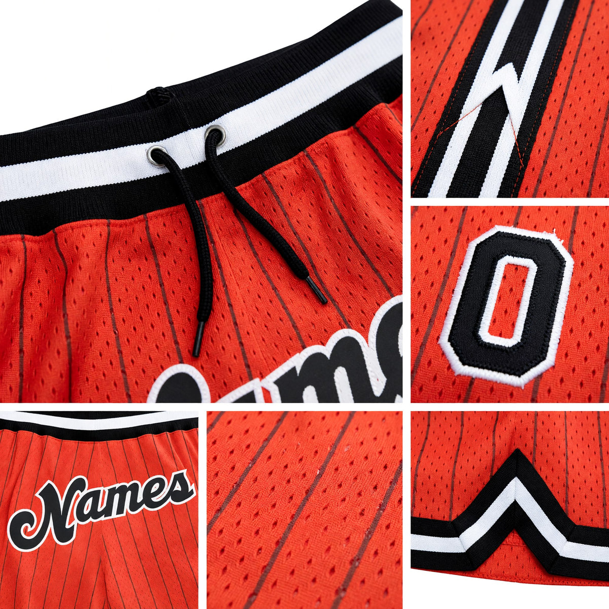 Custom Orange Black Pinstripe Black-White Authentic Basketball Shorts detail