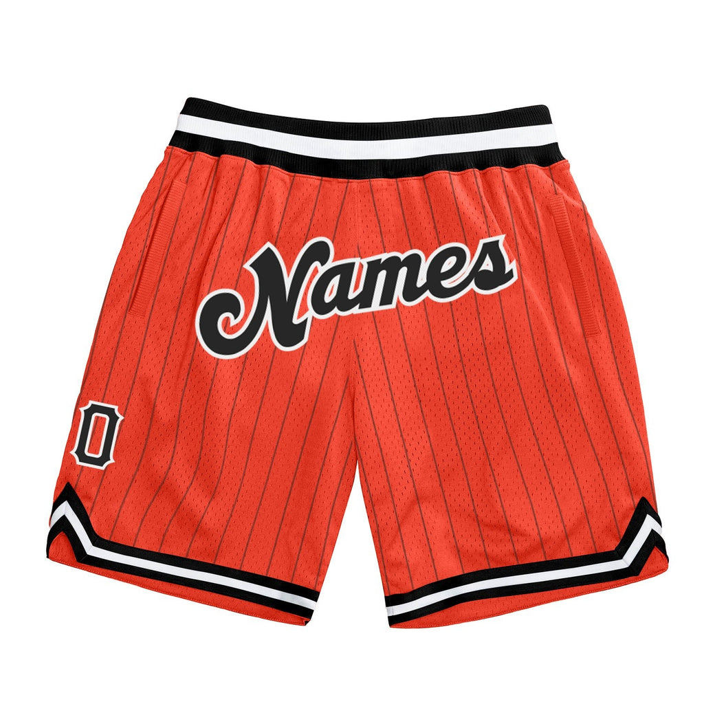 Custom Orange Black Pinstripe Black-White Authentic Basketball Shorts photo 1