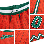 Custom Orange Black Pinstripe Kelly Green-White Authentic Basketball Shorts detail