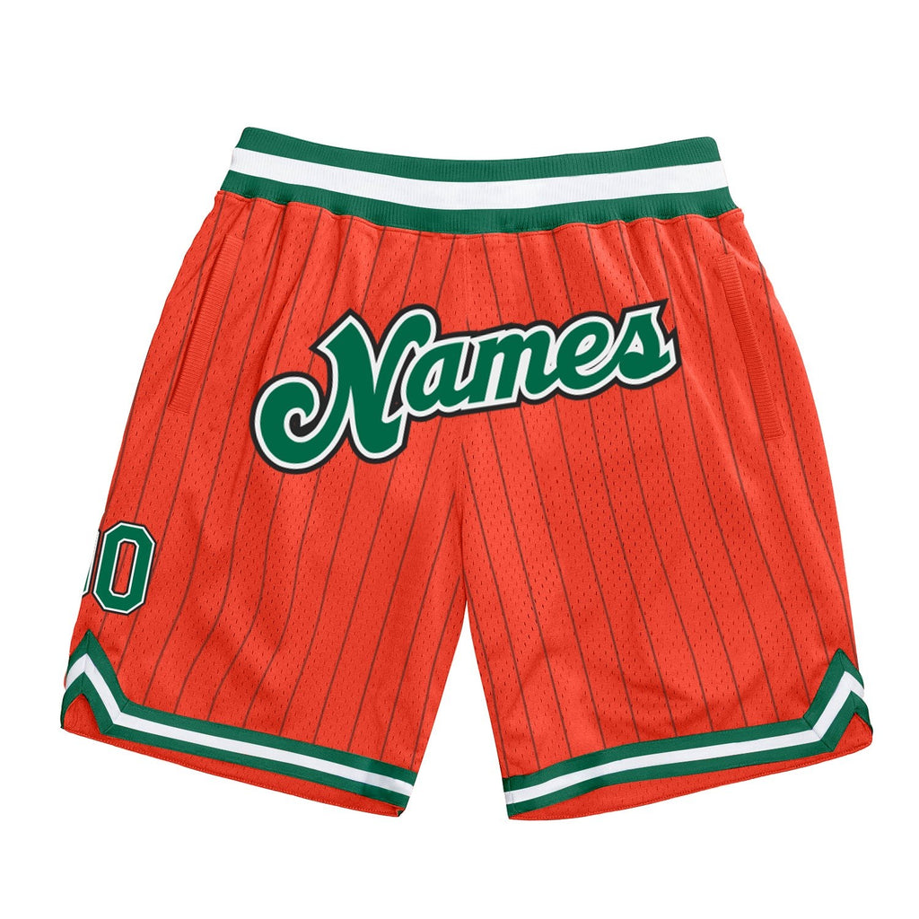 Custom Orange Black Pinstripe Kelly Green-White Authentic Basketball Shorts photo 1