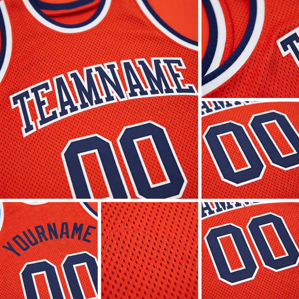 Custom Orange Navy-White Authentic Throwback Basketball Jersey detail