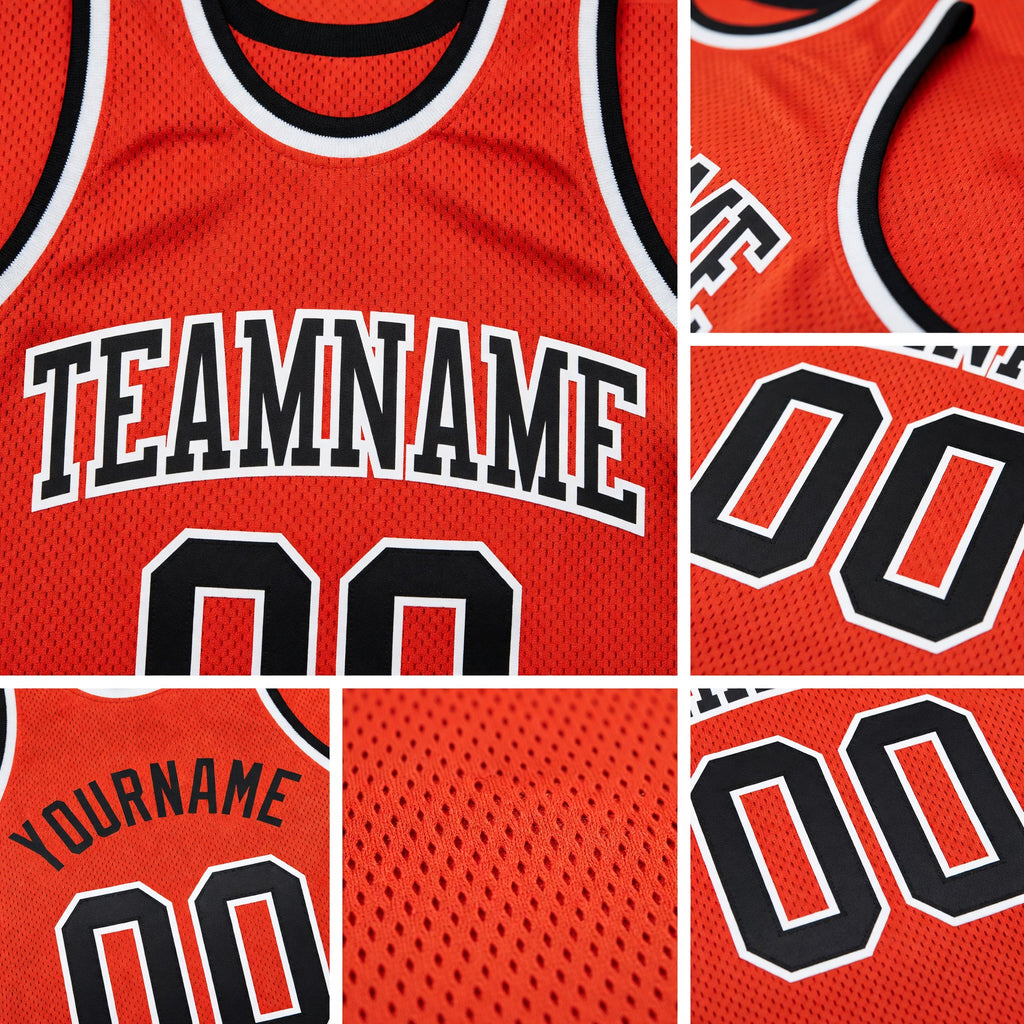 Custom Orange Black-White Authentic Throwback Basketball Jersey detail