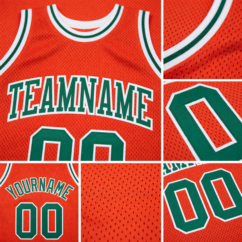 Custom Orange Kelly Green-White Authentic Throwback Basketball Jersey detail