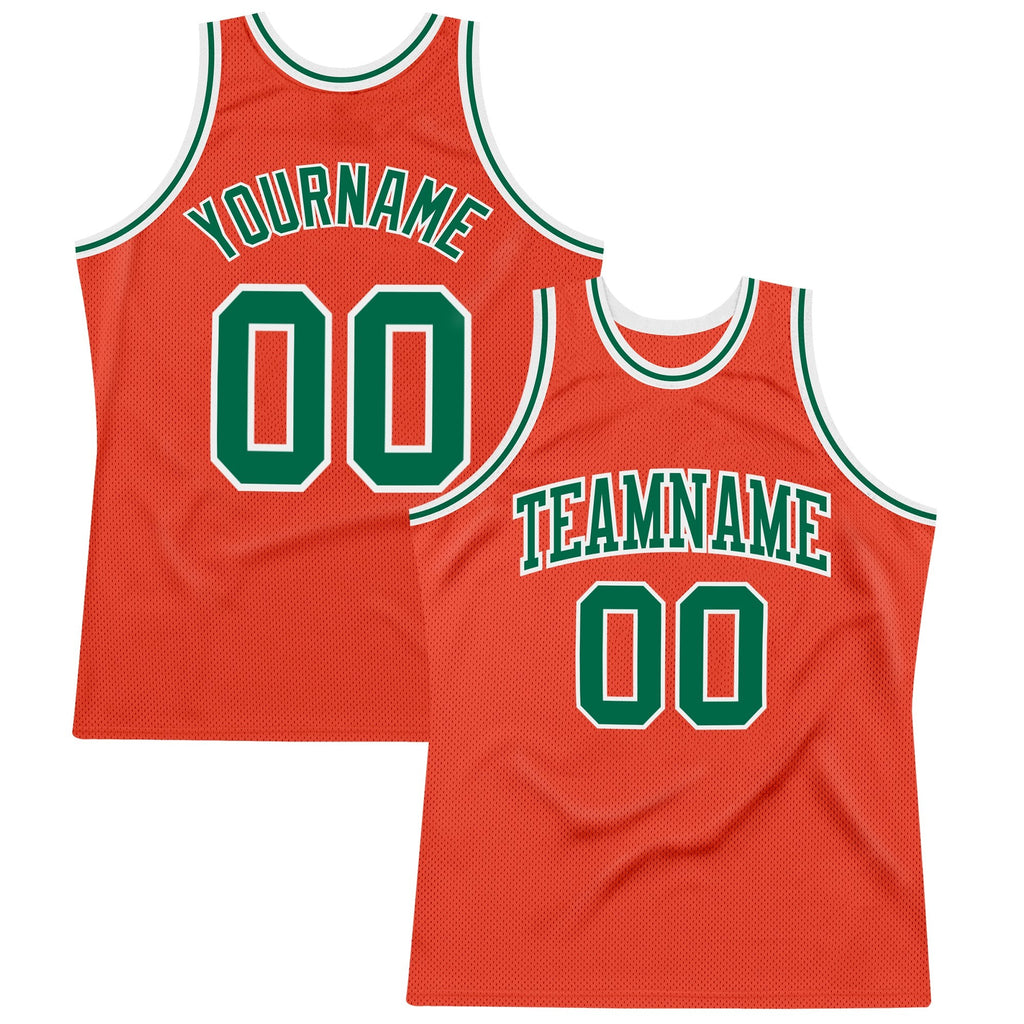 Custom Orange Kelly Green-White Authentic Throwback Basketball Jersey photo 1