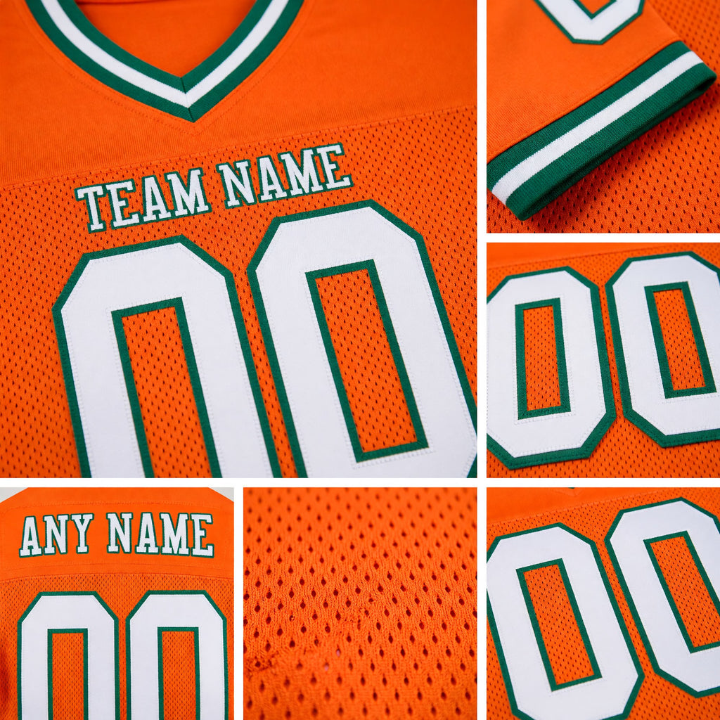 Custom Orange White-Kelly Green Mesh Authentic Throwback Football Jersey detail