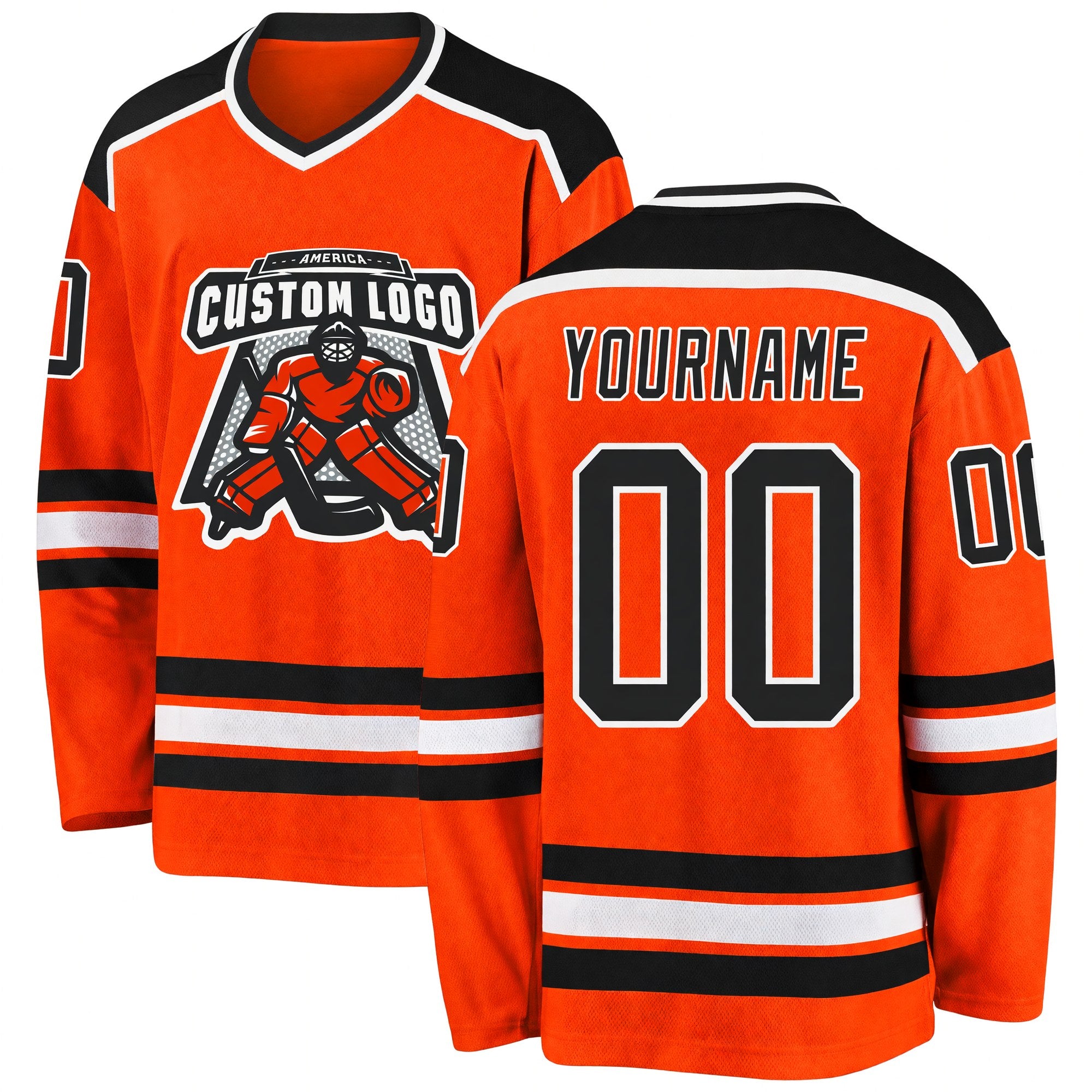 Custom Orange Black-White Hockey Jersey