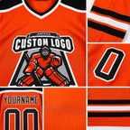 Custom Orange Black-White Hockey Jersey detail