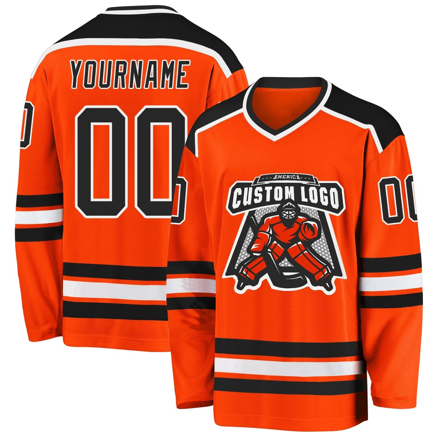 Custom Orange Black-White Hockey Jersey photo 1
