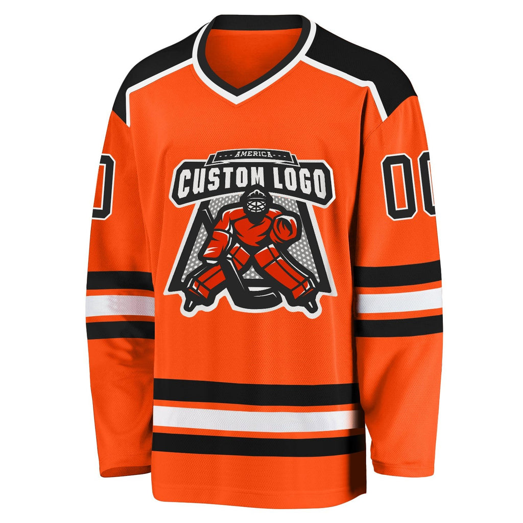 Custom Orange Black-White Hockey Jersey photo 2