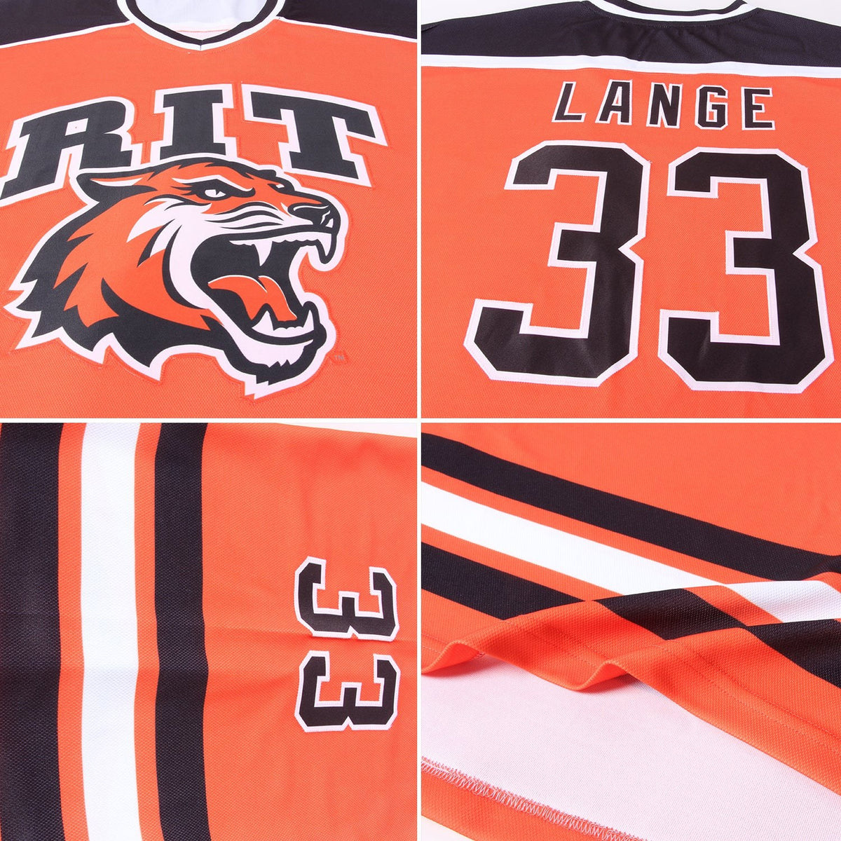 Custom Orange Black-White Hockey Jersey photo 4