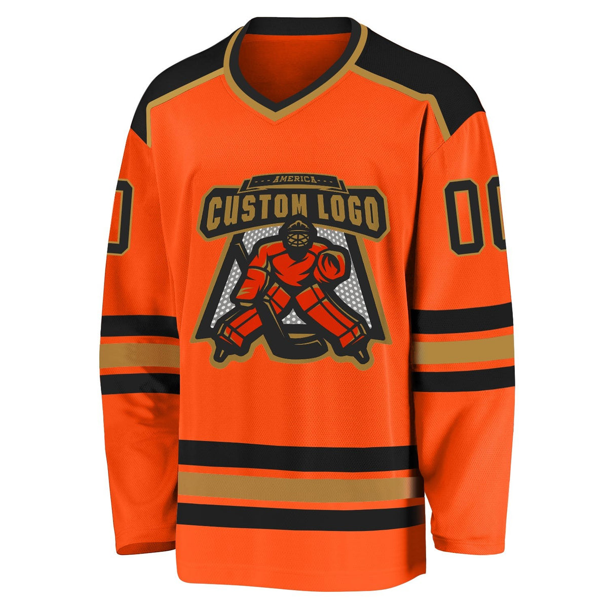 Custom Orange Black-Old Gold Hockey Jersey photo 2