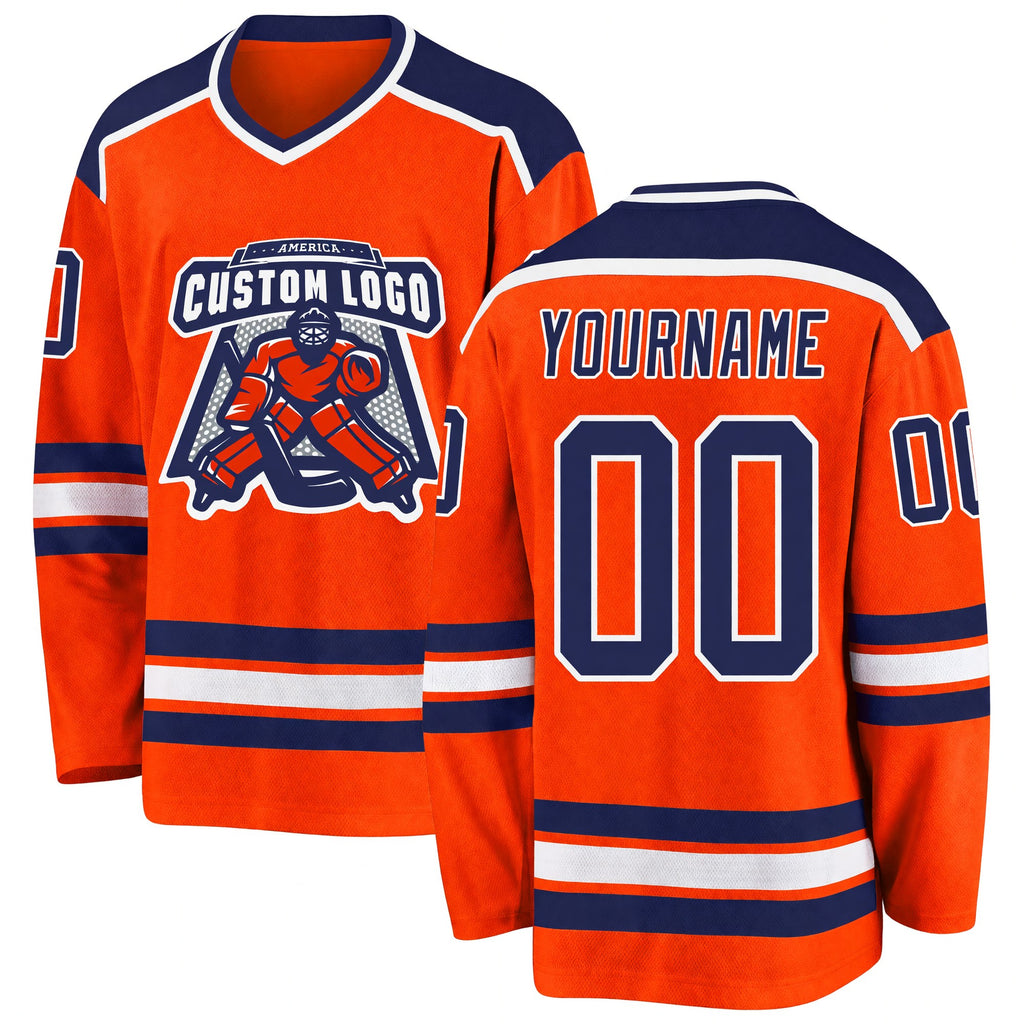Custom Orange Navy-White Hockey Jersey