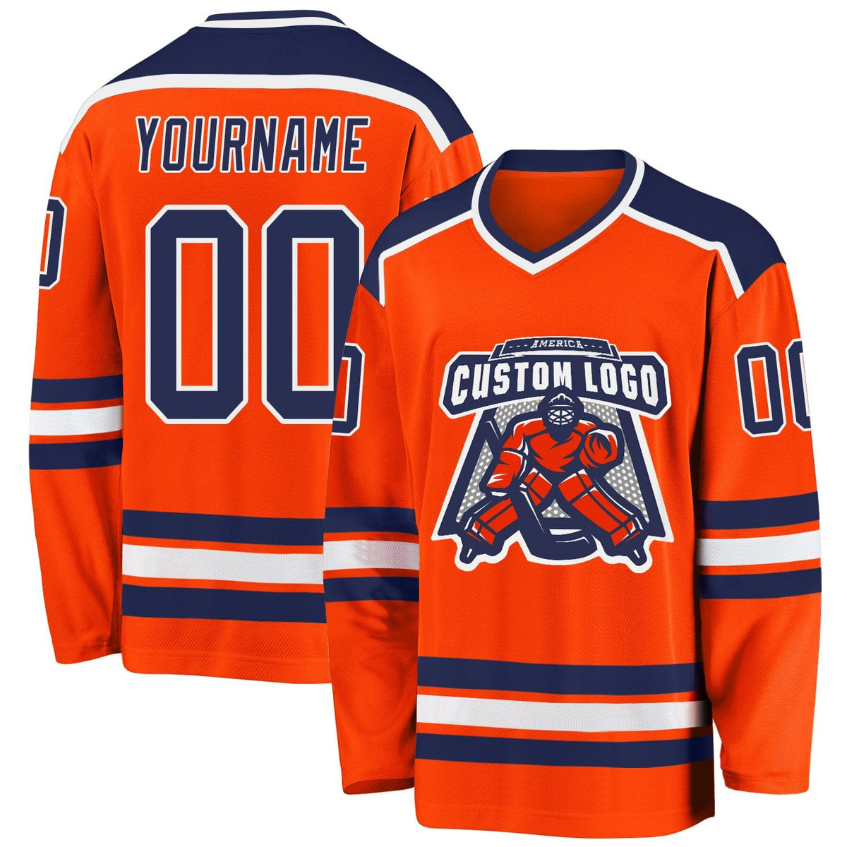 Custom Orange Navy-White Hockey Jersey photo 1
