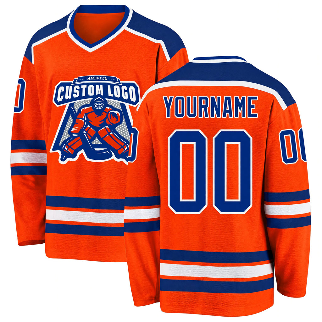 Custom Orange Royal-White Hockey Jersey