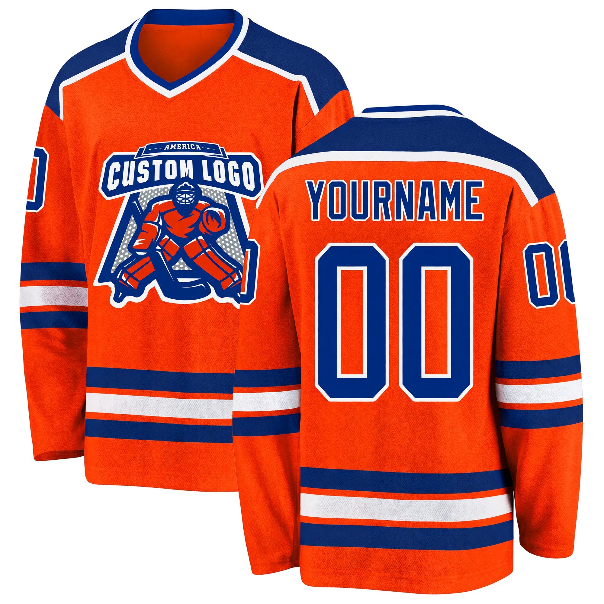 Custom Orange Royal-White Hockey Jersey