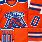 Custom Orange Royal-White Hockey Jersey detail