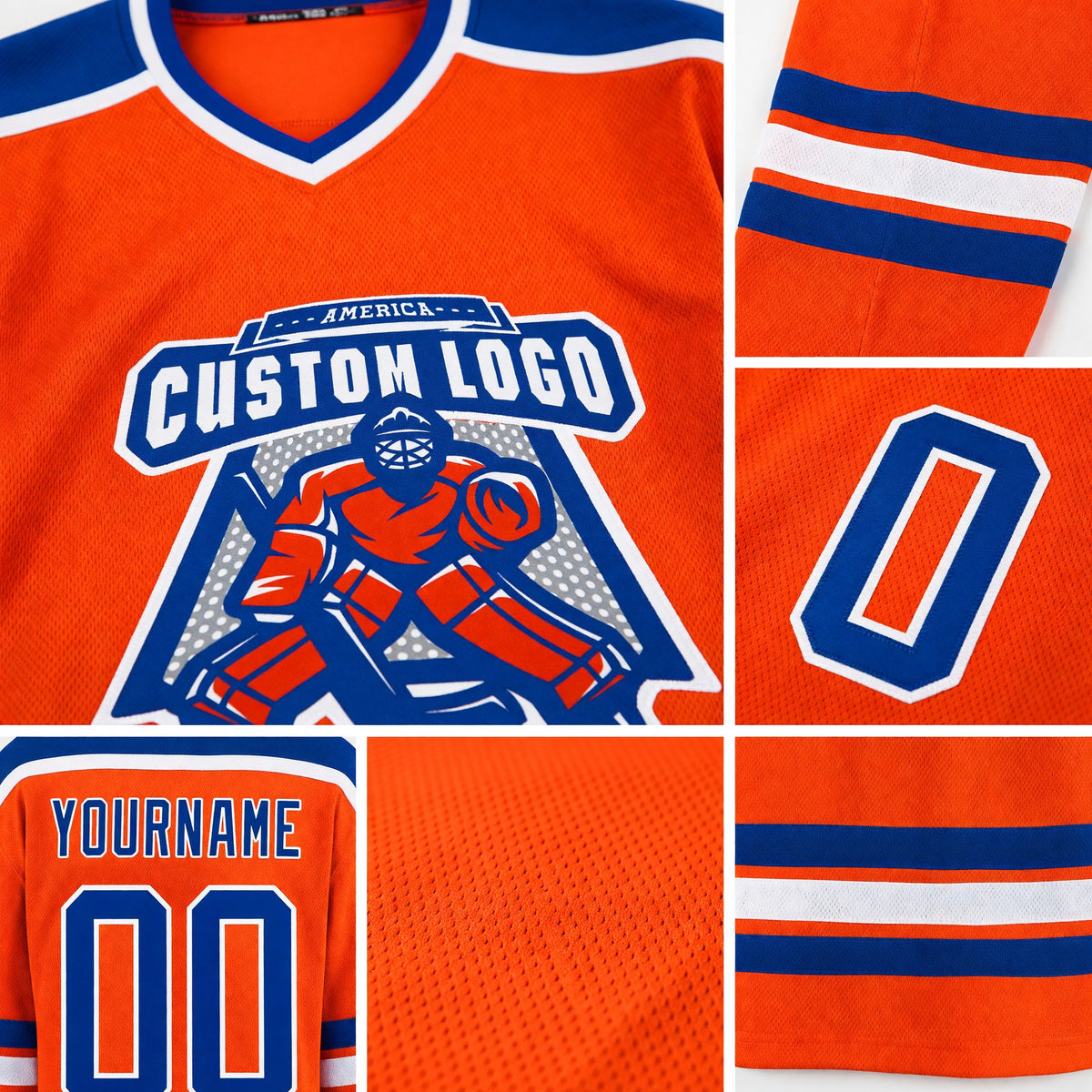 Custom Orange Royal-White Hockey Jersey detail