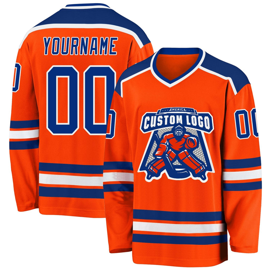 Custom Orange Royal-White Hockey Jersey photo 1