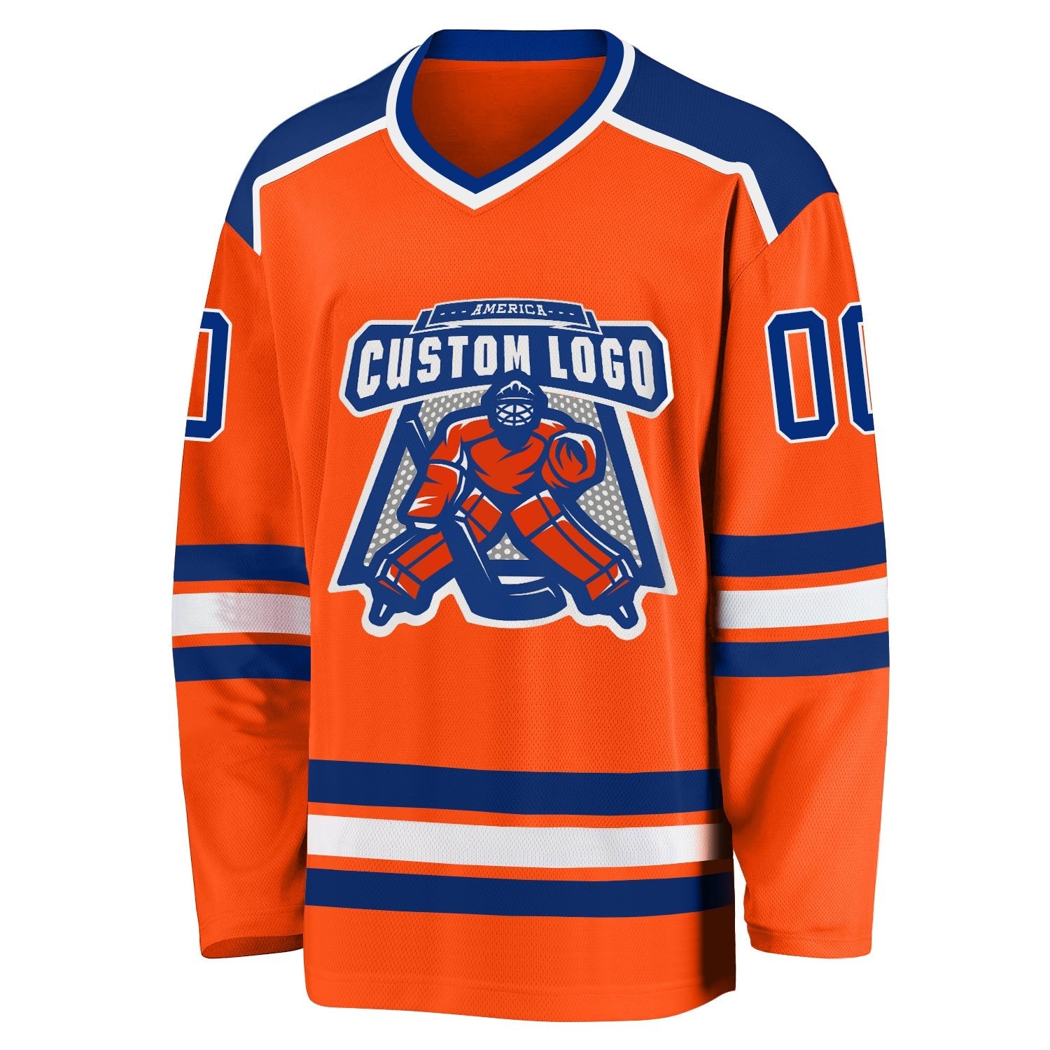 Custom Orange Royal-White Hockey Jersey photo 2