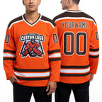 Custom Orange Brown-White Hockey Jersey worn front and back