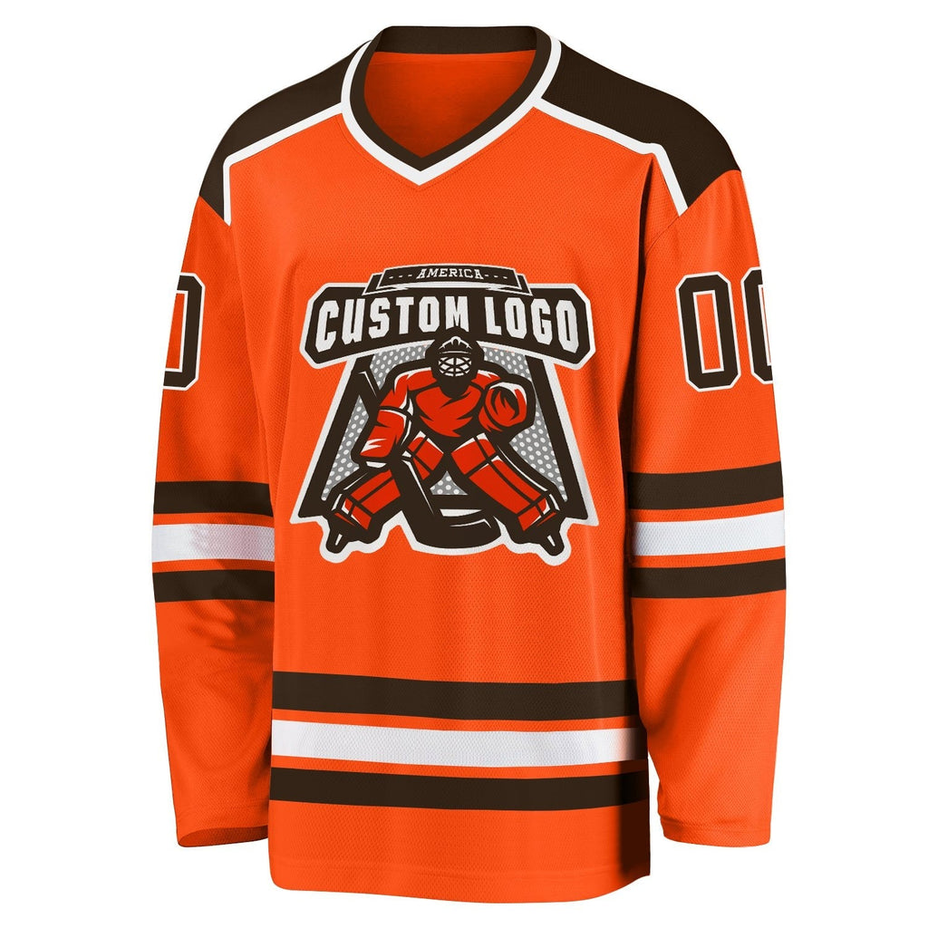 Custom Orange Brown-White Hockey Jersey photo 2