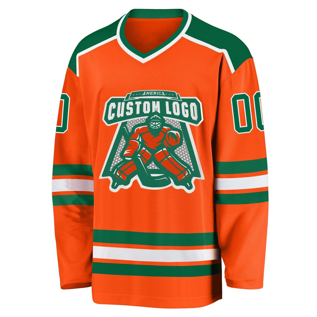 Custom Orange Kelly Green-White Hockey Jersey photo 2