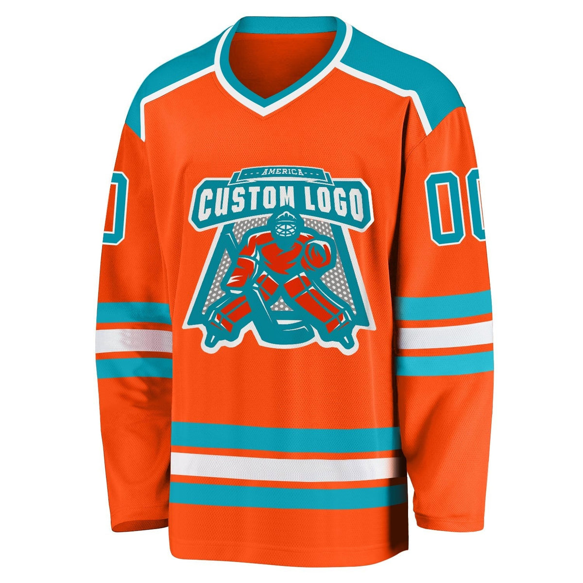 Custom Orange Teal-White Hockey Jersey photo 2