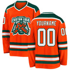 Custom Orange White-Green Hockey Jersey