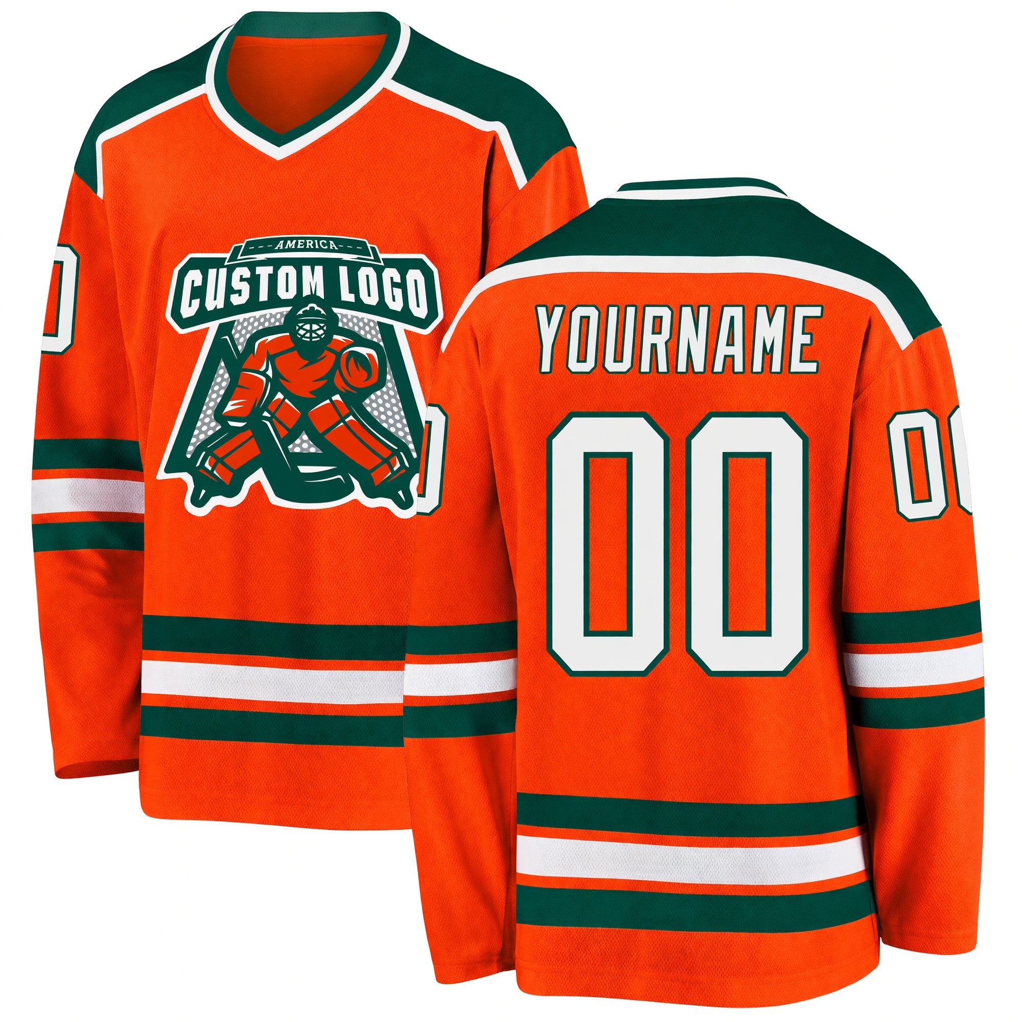Custom Orange White-Green Hockey Jersey