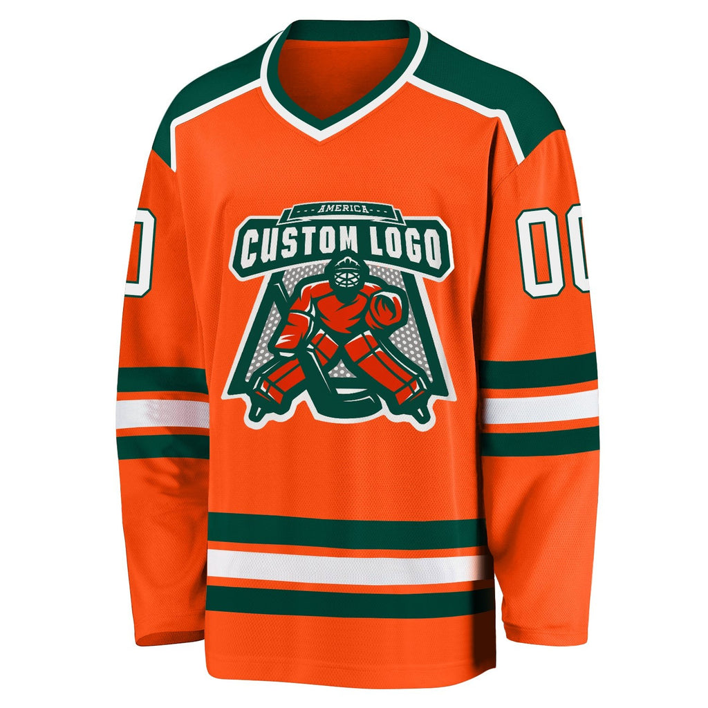 Custom Orange White-Green Hockey Jersey photo 2