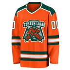 Custom Orange White-Green Hockey Jersey photo 2