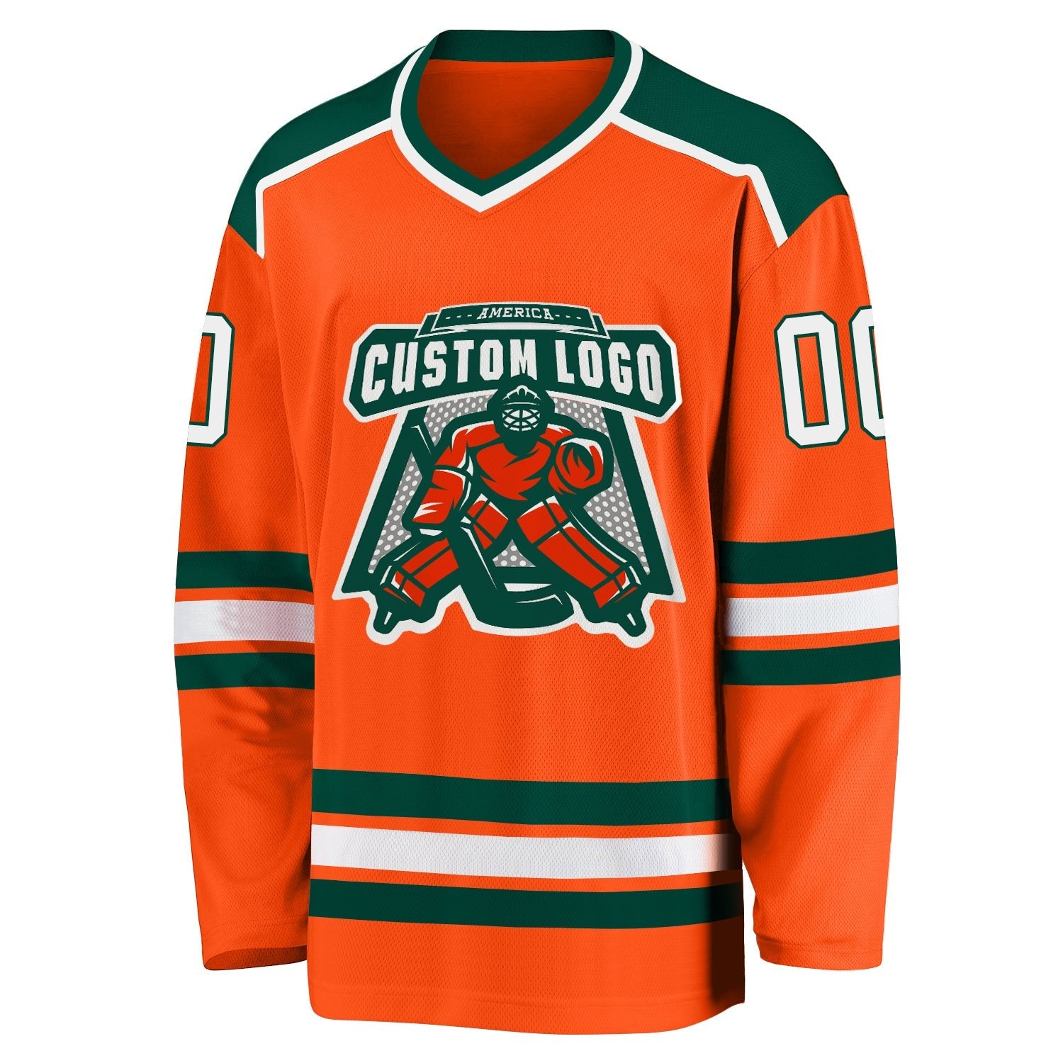 Custom Orange White-Green Hockey Jersey photo 2