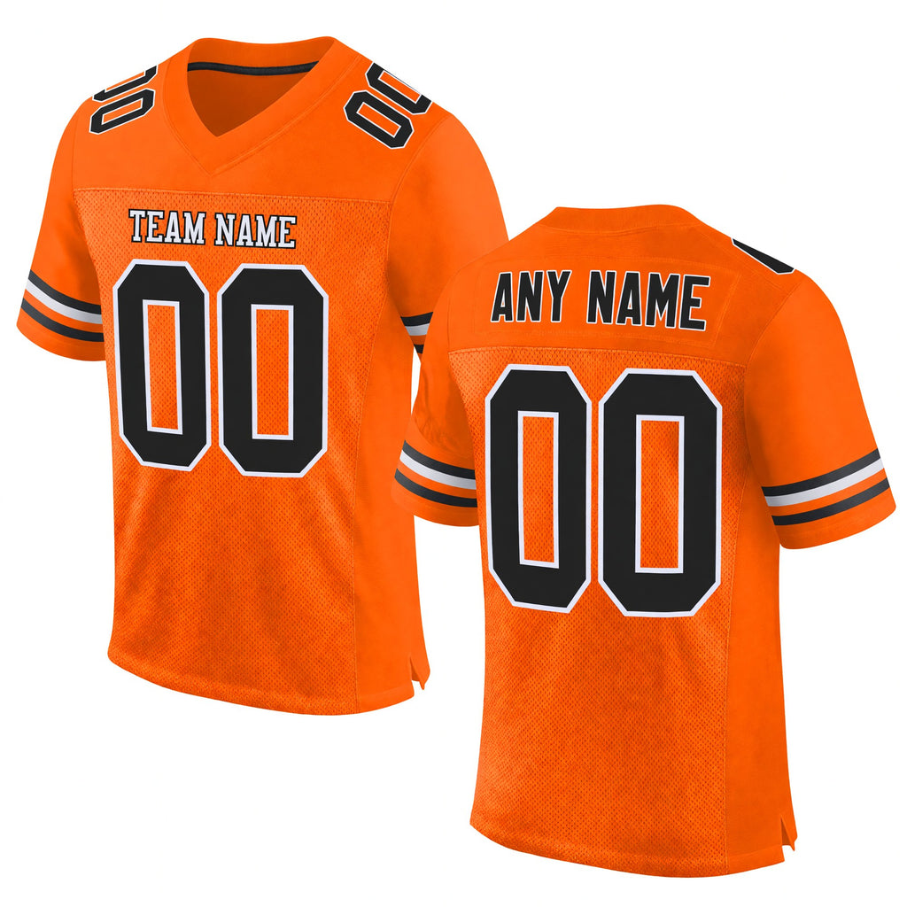 Custom Orange Black-White Mesh Authentic Football Jersey