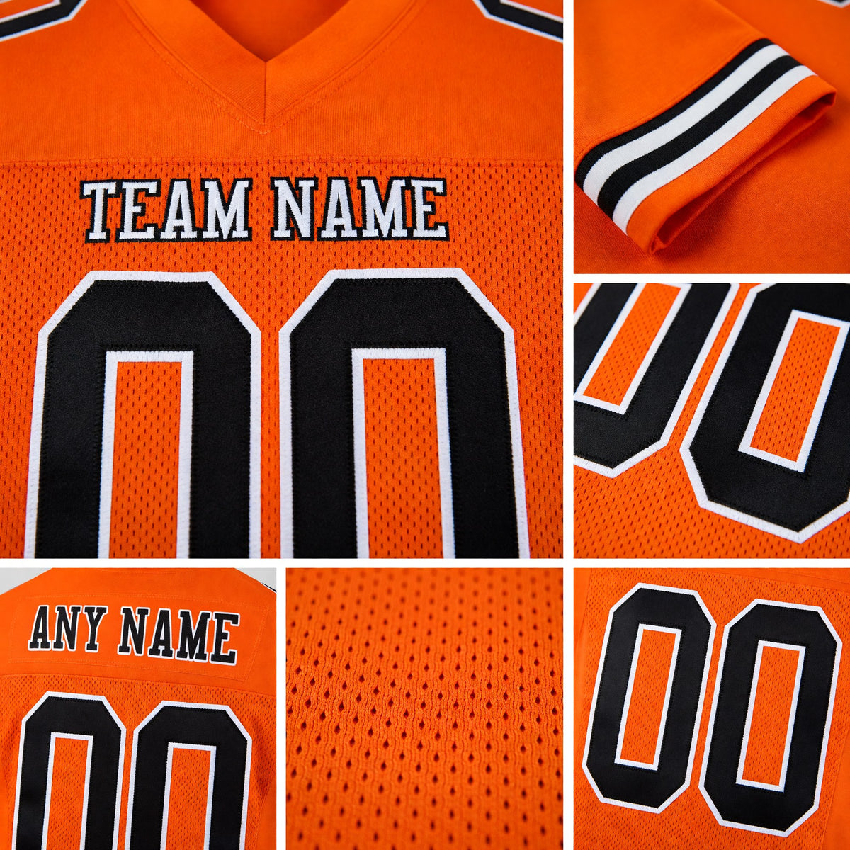 Custom Orange Black-White Mesh Authentic Football Jersey detail