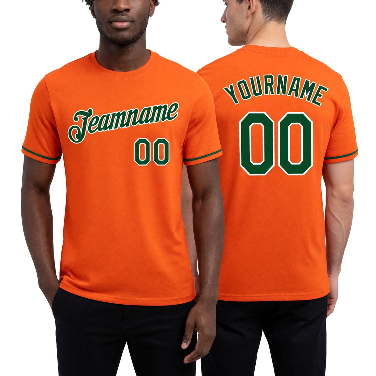 Custom Orange Green-White Performance T-Shirt worn front and back