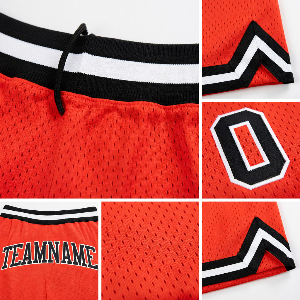 Custom Orange Black-White Authentic Throwback Basketball Shorts detail