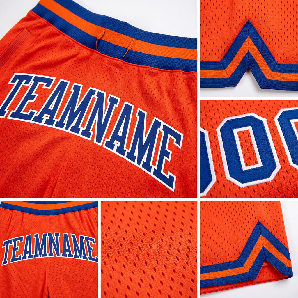 Custom Orange Royal-White Authentic Throwback Basketball Shorts detail