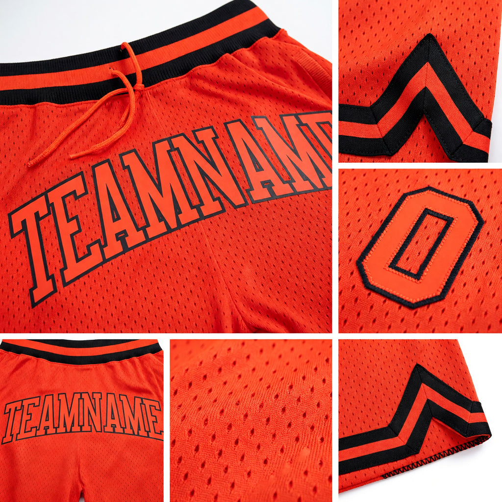 Custom Orange Orange-Black Authentic Throwback Basketball Shorts detail