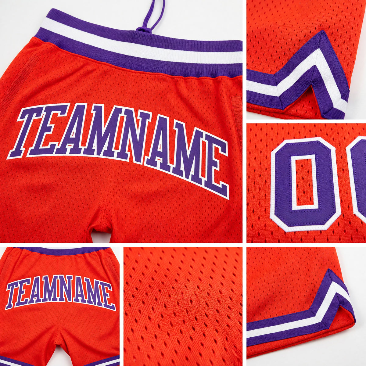 Custom Orange Purple-White Authentic Throwback Basketball Shorts detail