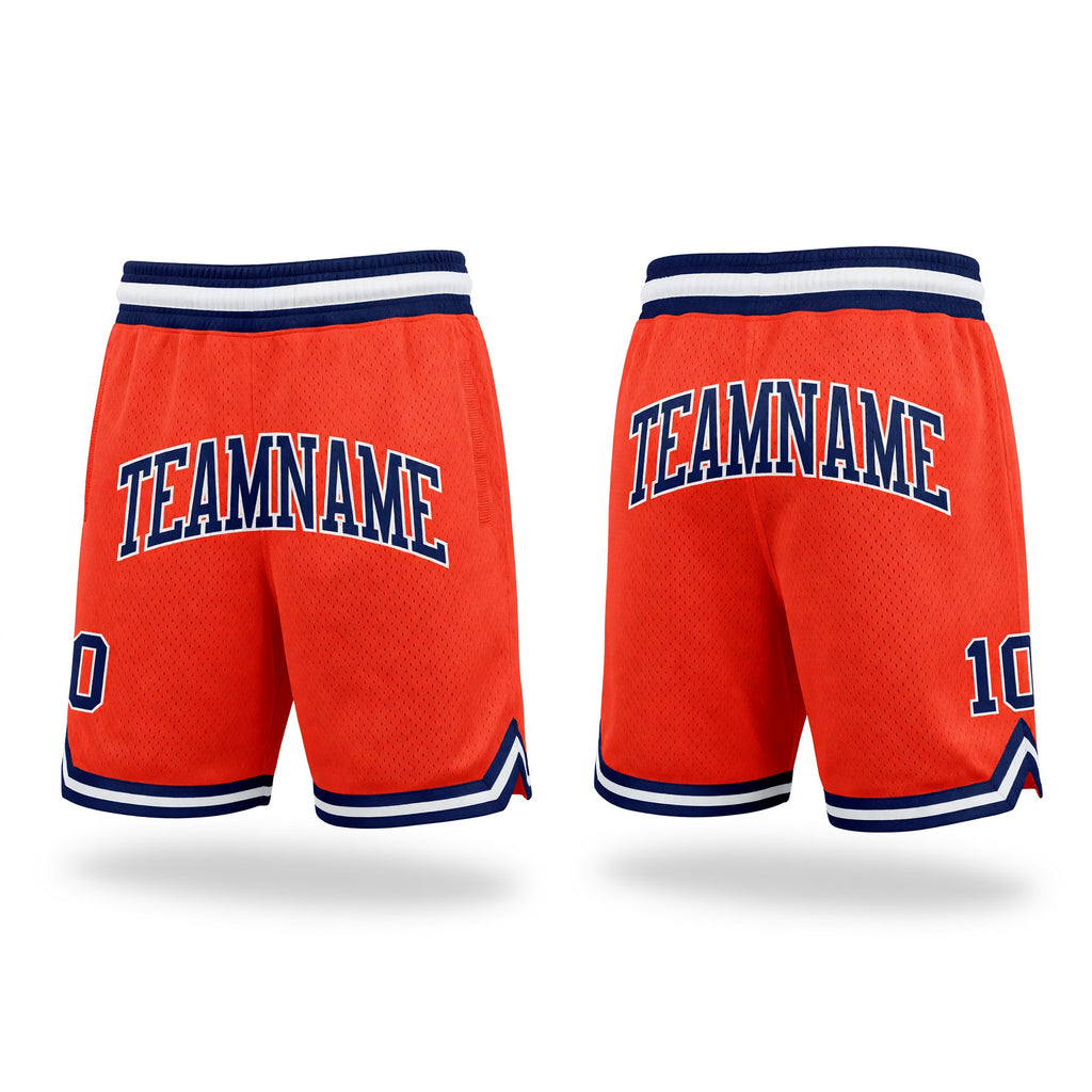 Custom Orange Navy-White Authentic Throwback Basketball Shorts