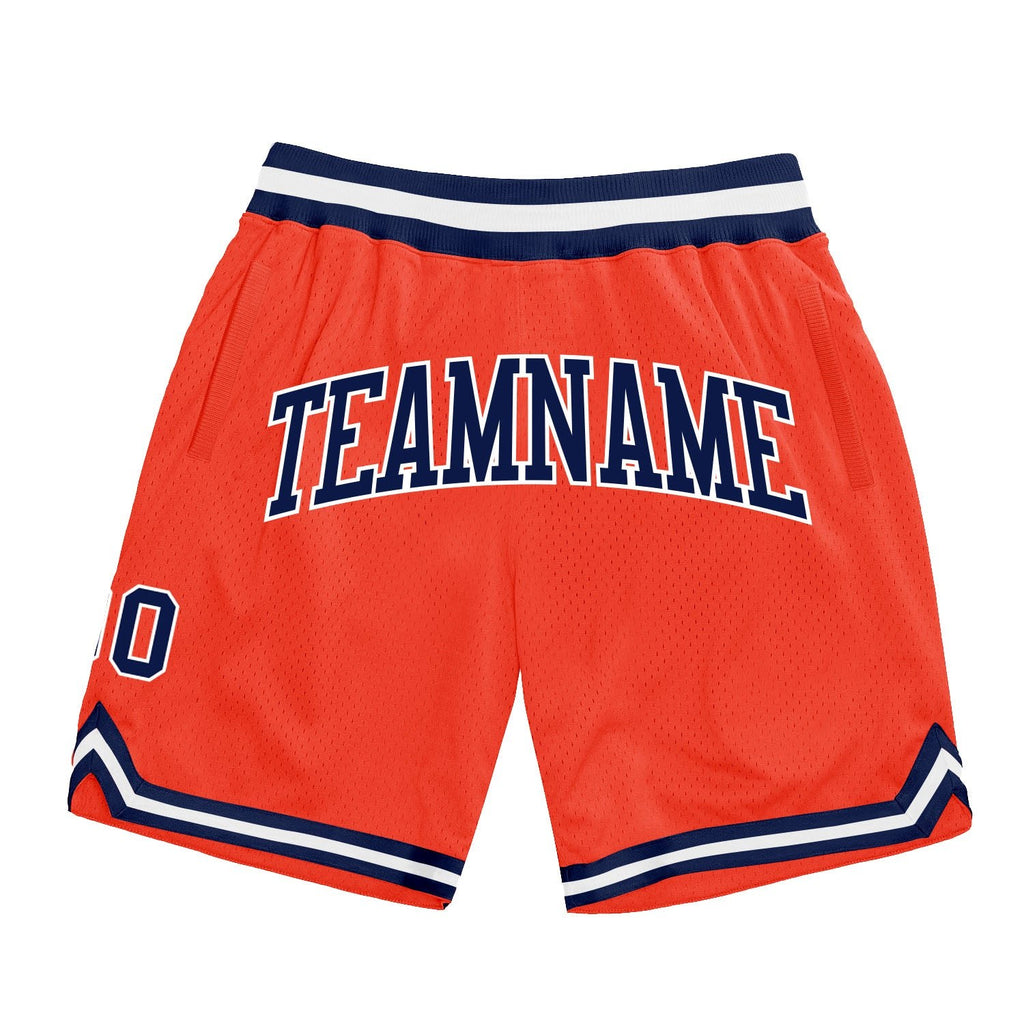 Custom Orange Navy-White Authentic Throwback Basketball Shorts photo 1