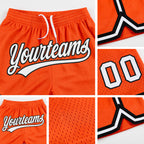 Custom Orange White-Black Authentic Throwback Basketball Shorts detail