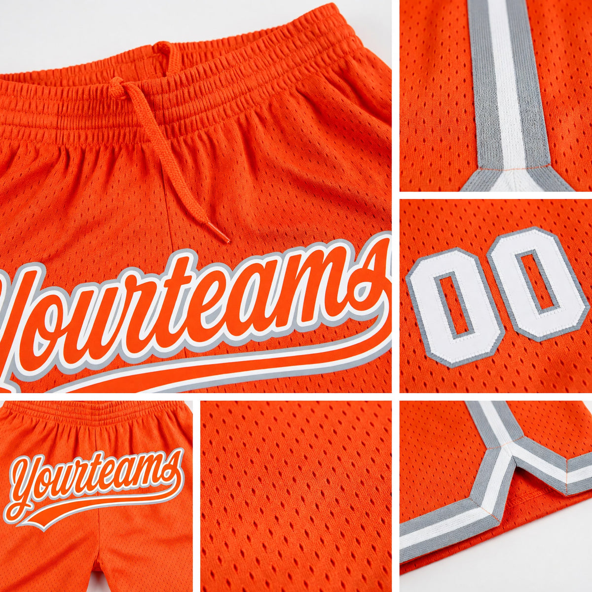 Custom Orange White-Gray Authentic Throwback Basketball Shorts detail