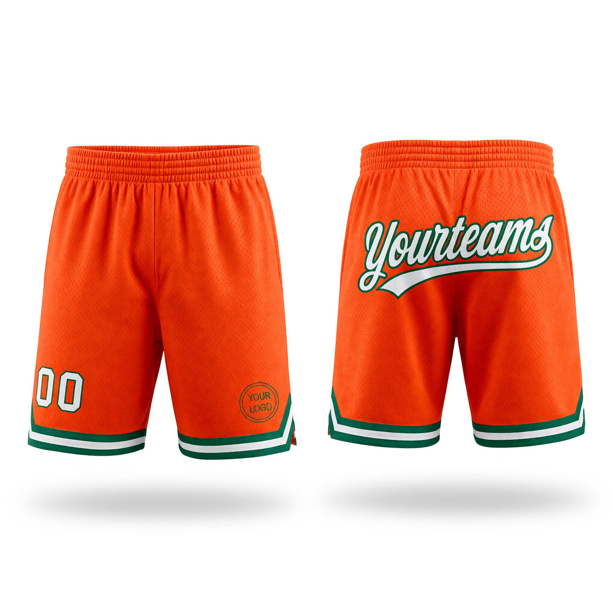 Custom Orange White-Kelly Green Authentic Throwback Basketball Shorts