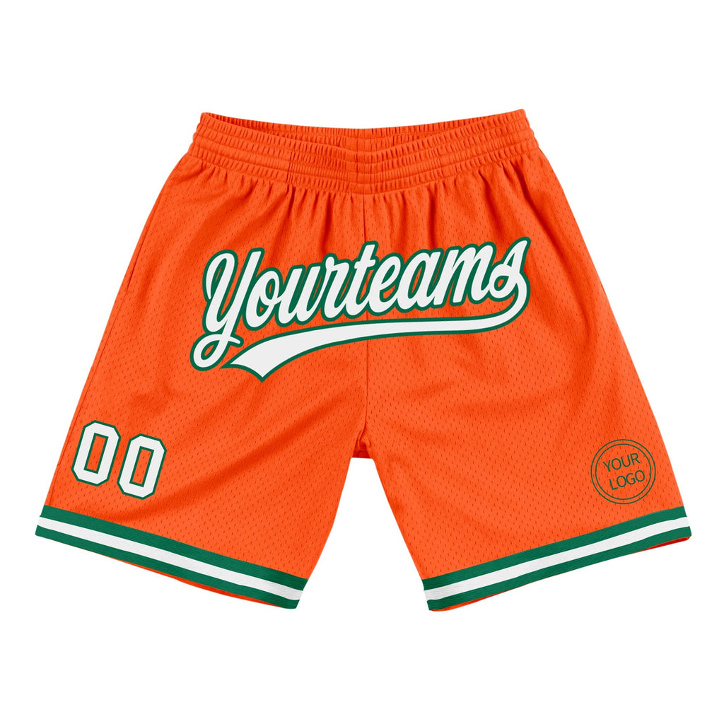Custom Orange White-Kelly Green Authentic Throwback Basketball Shorts photo 1