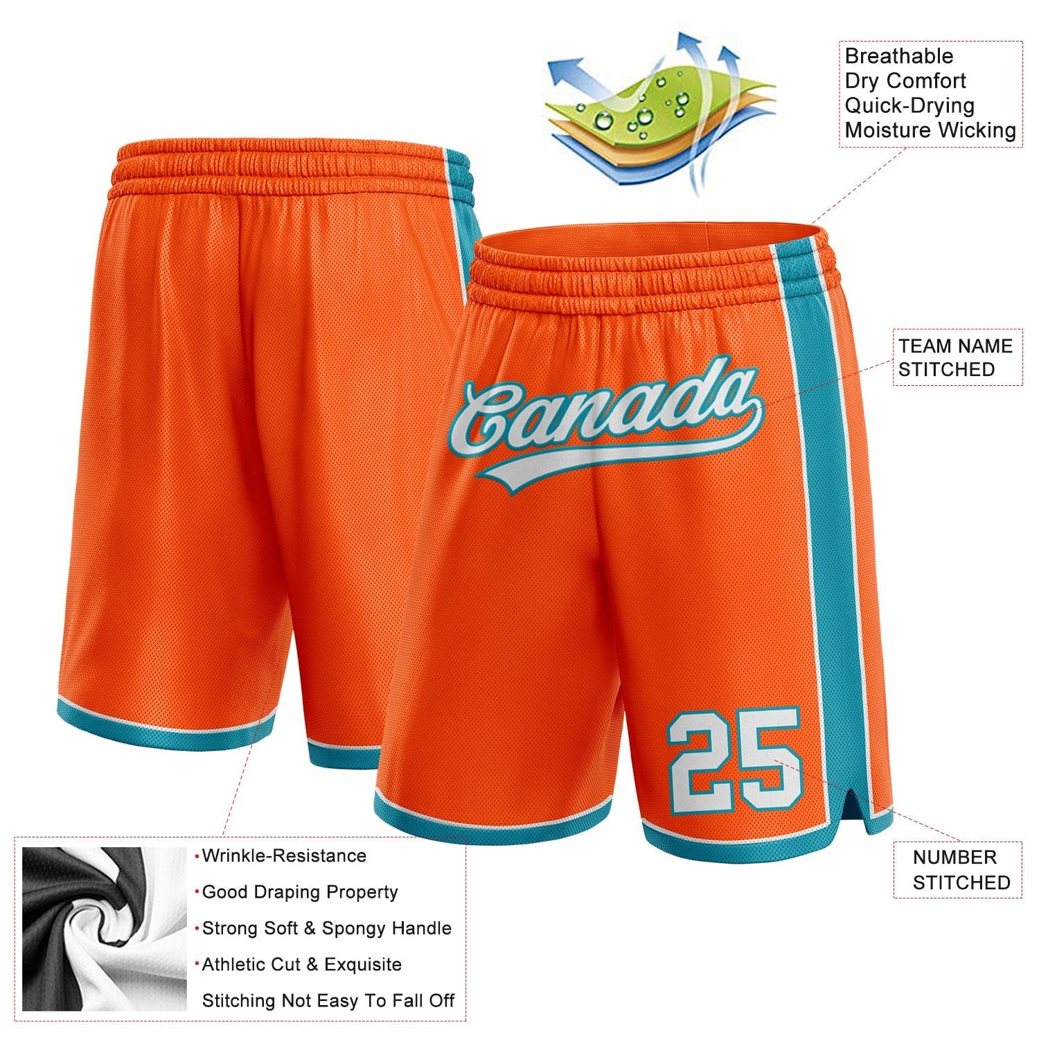 Custom Orange White-Teal Authentic Basketball Shorts photo 2